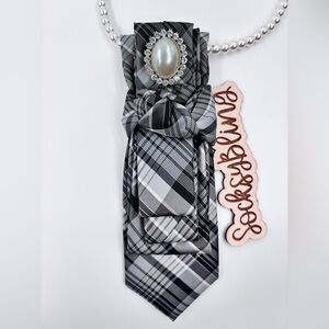 Plaid Luxe Statement Tie |  Pearl Necklace Accessory
